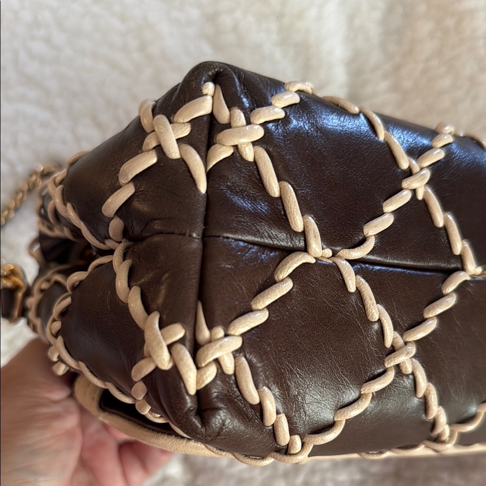 Tory Burch Fleming Brown and Cream Quilted Shoulder Bag - Picture 4 of 12